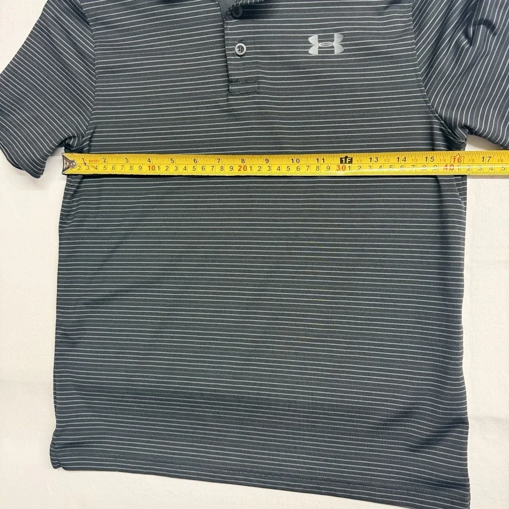 Under Armour Youth Large HeatGear Polo Shirt Black Gray Striped Boys YLG - Picture 3 of 6